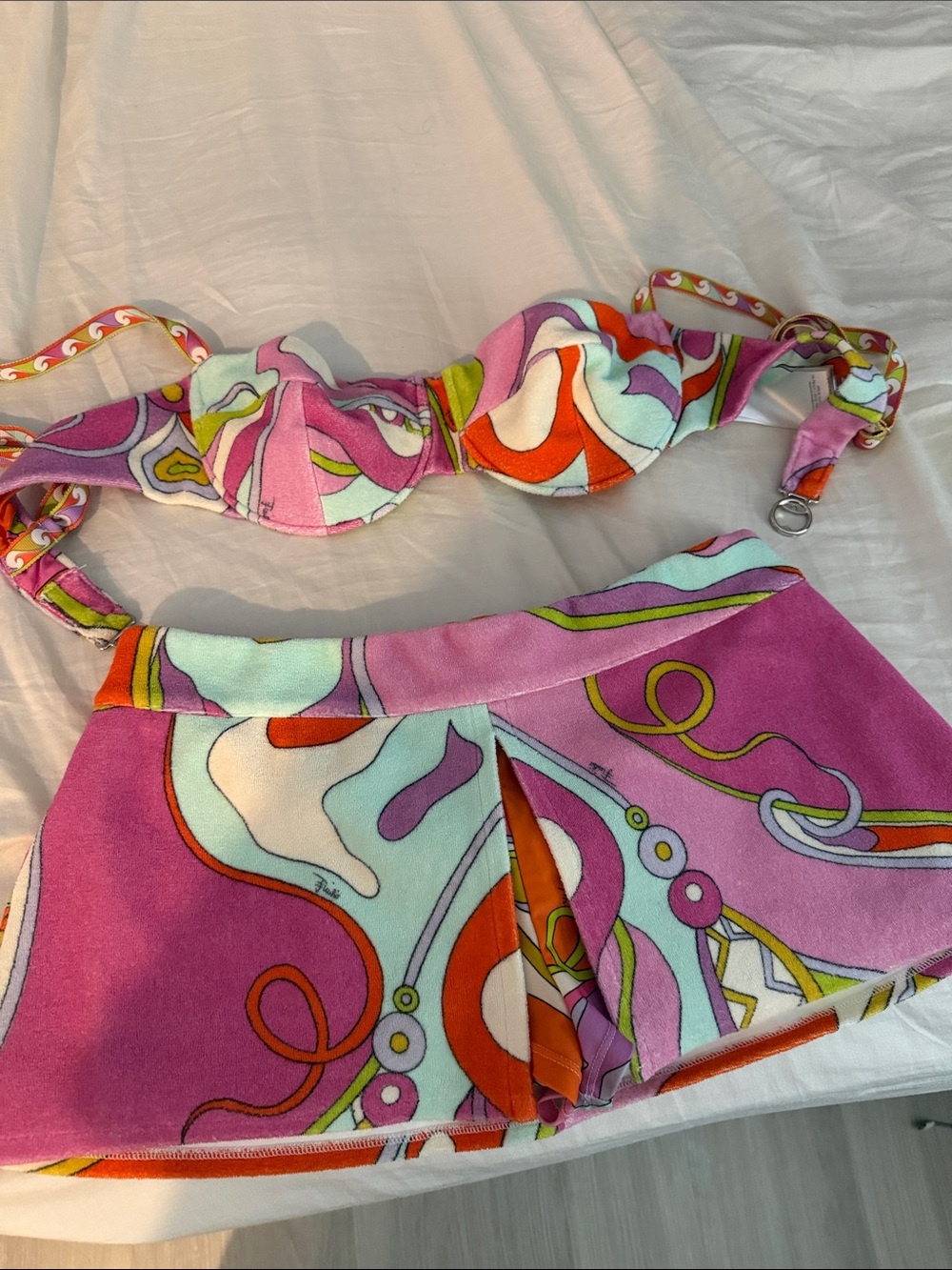 Emilio Pucci Pink Multi-Color Printed Kids Skirt & Bikini Top Set